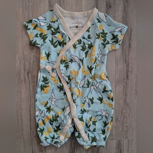 Apple Park X Lala Curio Blue Bird & Yellow Floral Romper, 0-3m (V6)